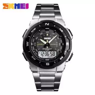 Jam Tangan Pria Dual Time Stainless Original SKMEI AD1370 Silver
