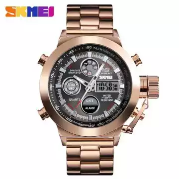 Jam Tangan Pria Dual Time Stainless Original SKMEI AD1515 Rose