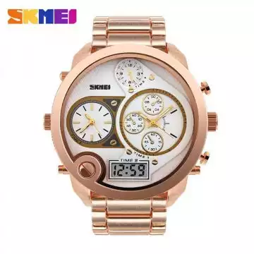 Jam Tangan Pria Dual Time Jumbo Original SKMEI AD1170 Gold