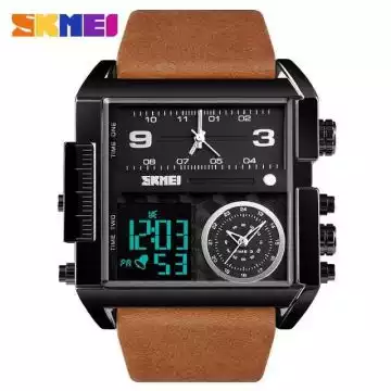 Jam Tangan Pria Dual Time Jumbo Original SKMEI AD1391 Coklat