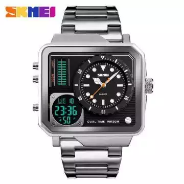 Jam Tangan Pria Dual Time Jumbo Original SKMEI AD1392 SIlver