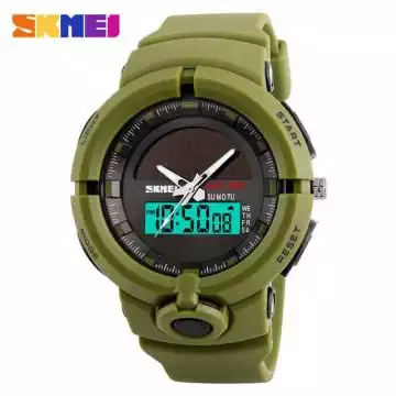 Jam Tangan Pria Dual Time Solar Original SKMEI 1275 Army