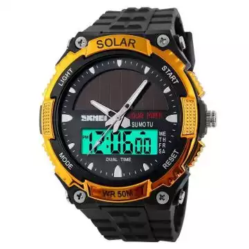 Jam Tangan Pria Dual Time Solar Original SKMEI AD1049E Emas