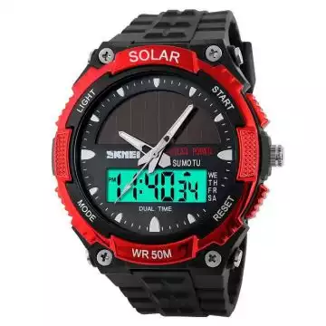 Jam Tangan Pria Dual Time Solar Original SKMEI AD1049E Merah