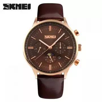 Jam Tangan Pria Original Analog Leather SKMEI 9117CL Coklat