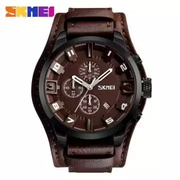 Jam Tangan Pria Original Analog Leather SKMEI 9165CL Coklat