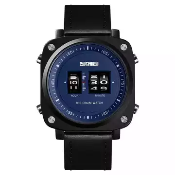 Jam Tangan Pria Original Analog Drum Leather SKMEI 1599CL Biru