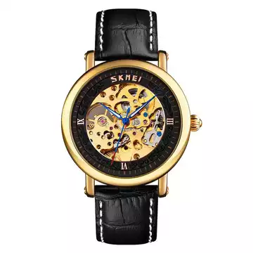 Jam Tangan Pria Automatic Original Leather SKMEI 9229CL Gold